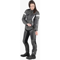 Trigonis-Air Damen Sport Stoff Motorradjacke Dunkelgrau Weiß