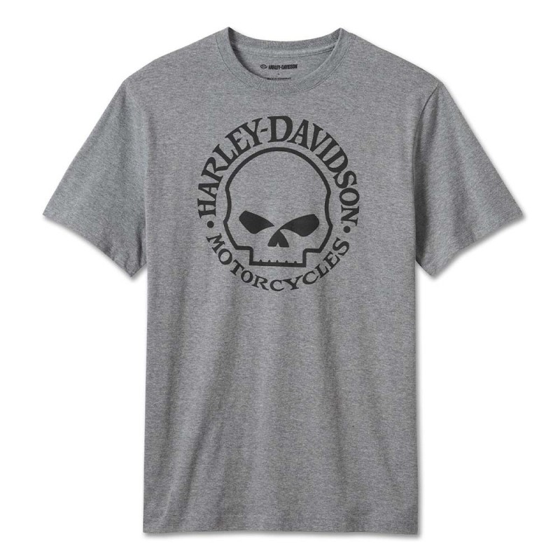 HD Herren WILLIE G SKULL TEE MEDIUM HEATHER GREY 99076-24VM