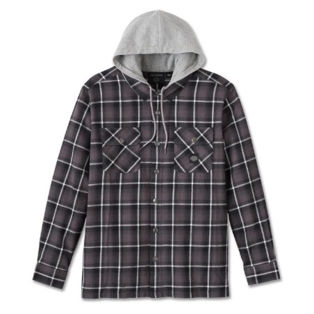 HD Herren BURNER LANG SLEEVE HOODED SHIRT SCHWARZ PLAID