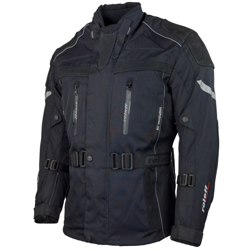 RO538 Motorradjacke mit Rindlederapplikationen in Schwarz