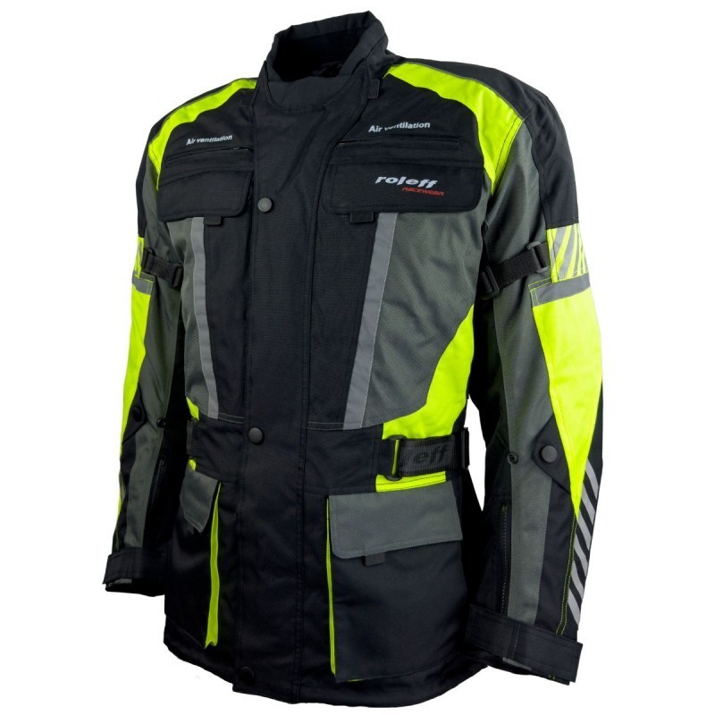 RO16013 Motorradjacke in Schwarz Neongelb