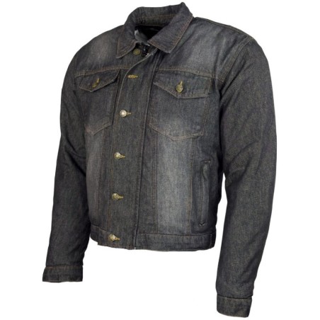 RO1514w Schwarze Roller Motorrad Jeansjacke mit Aramidverstärkung