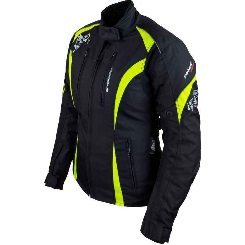 RO1502 Motorradjacke für Damen in Schwarz Neongelb