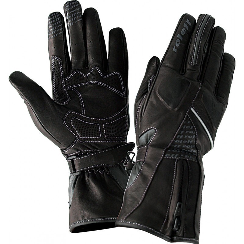 RO76 Schwarze Motorrad Damenhandschuhe aus Leder